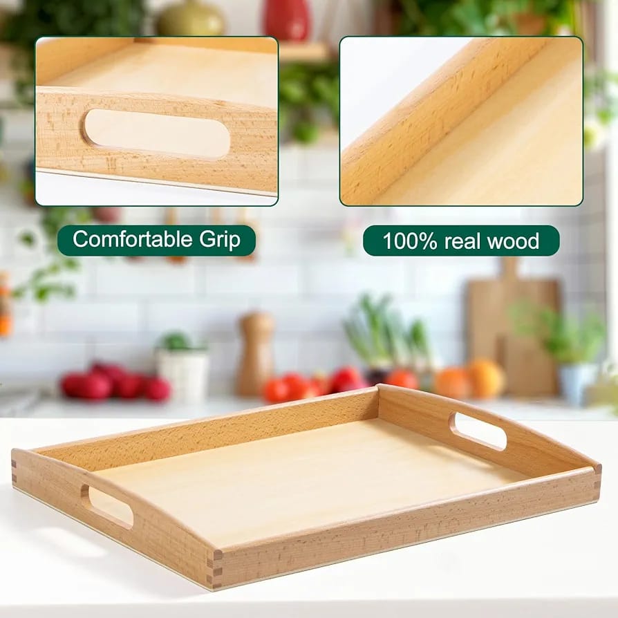 3 PCs Rectangular Wood Bamboo Tray Set