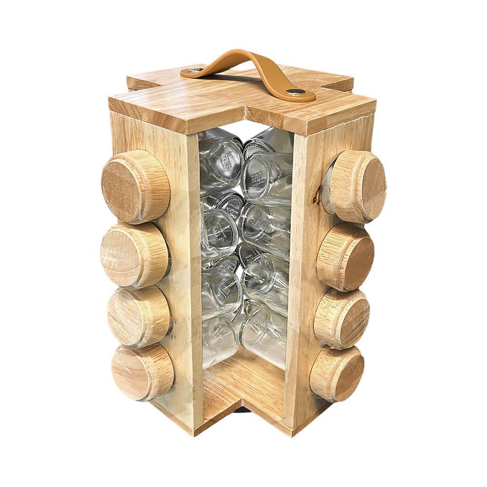 16 Pcs Glass Spice Set Jar With Bamboo Rotating Stand