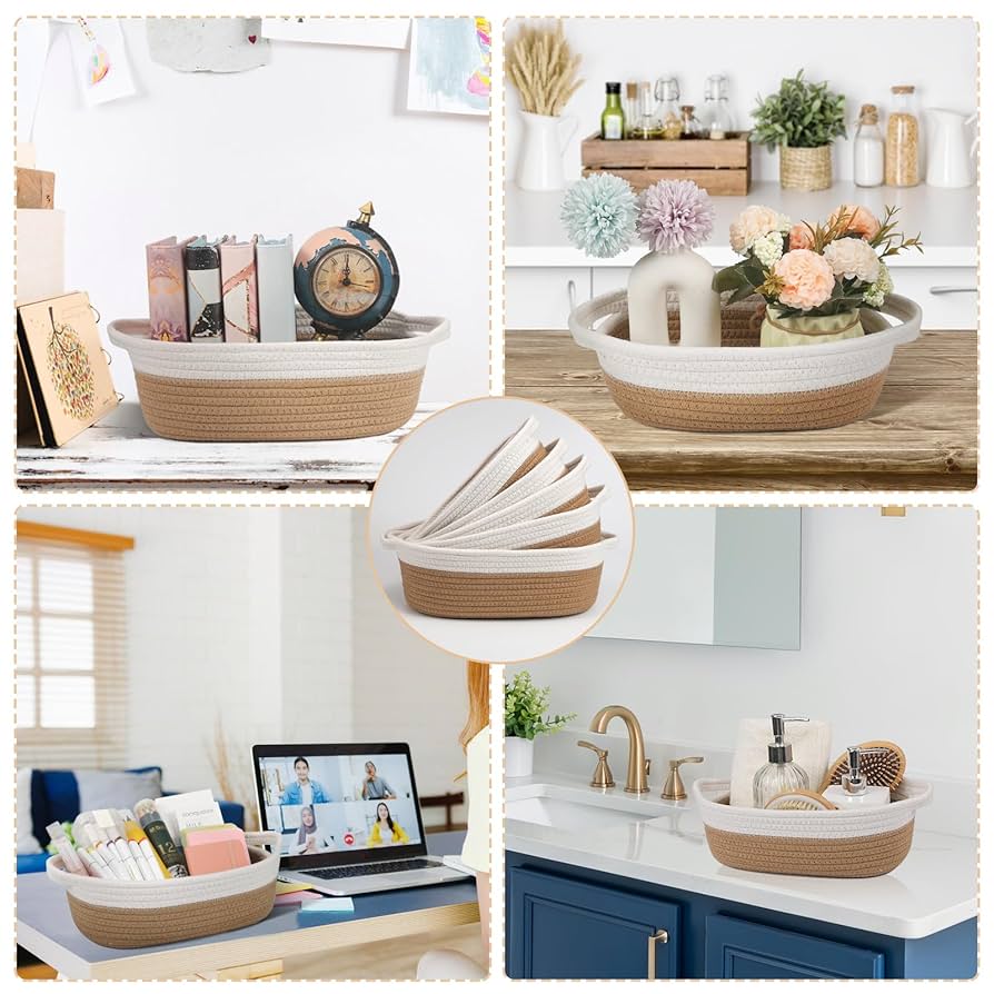 5 PCs Oval Cotton Woven Storage Basket Set