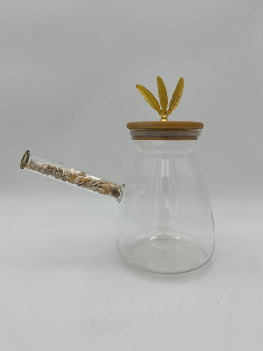 Glass coffee pot with wood lid