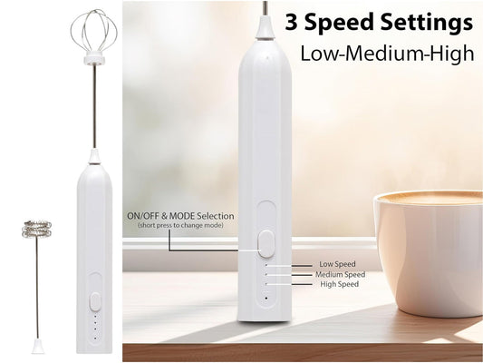 Rechargeable Milk Frother with 3 Speeds and extra Whisk