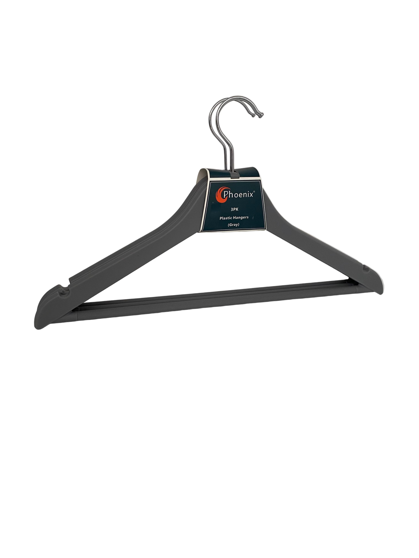 Phoenix, 3 PCs Plastic Clothes Hanger-Grey
