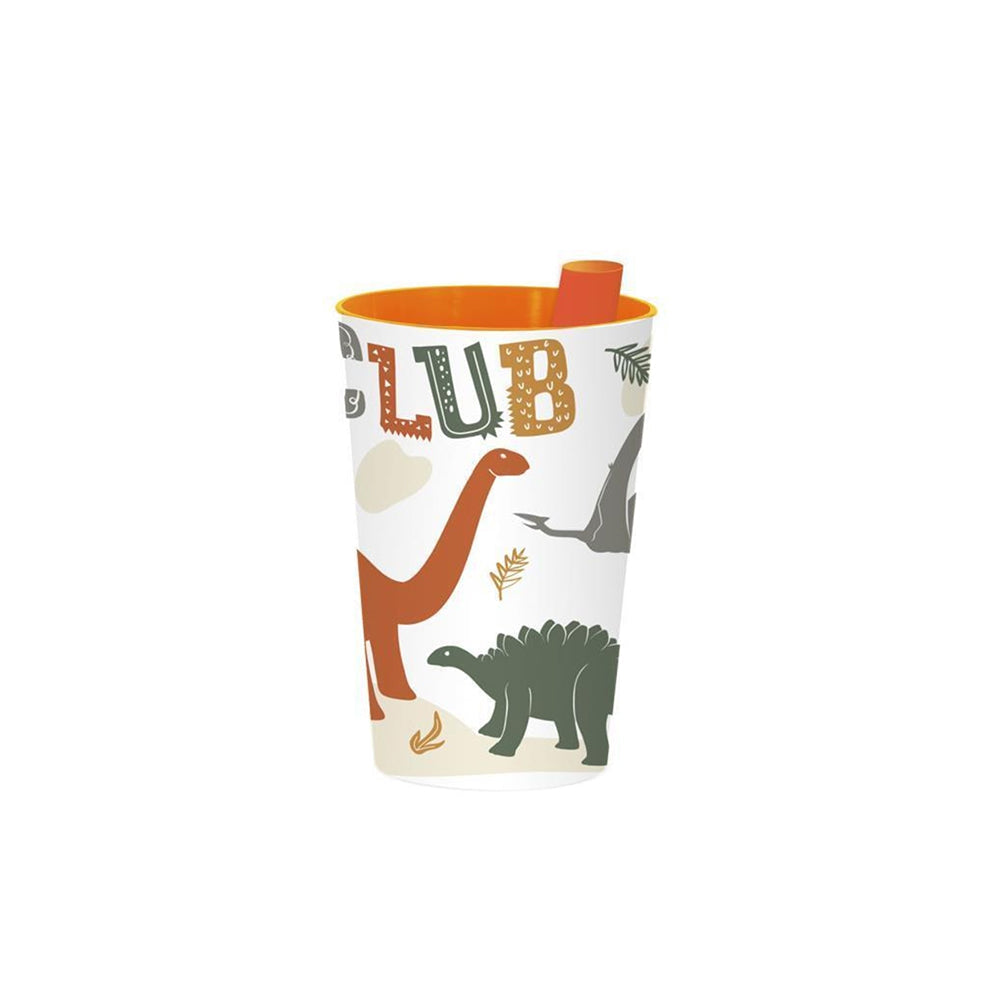 Herevin Patterned Plastic Cup With Straw 340 Ml Dino Club