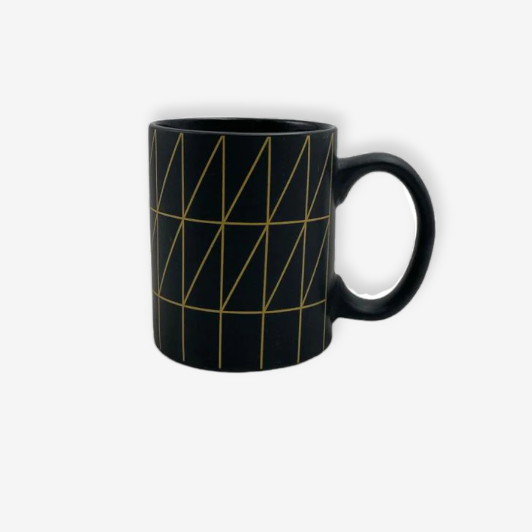 Matt Black Porcelain Mug with Golden Geometry