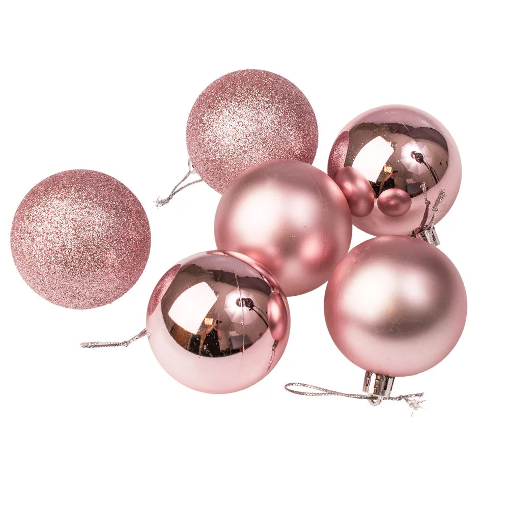 6 PCs Pink Balls Christmas Tree Decoration Set (4 cm )