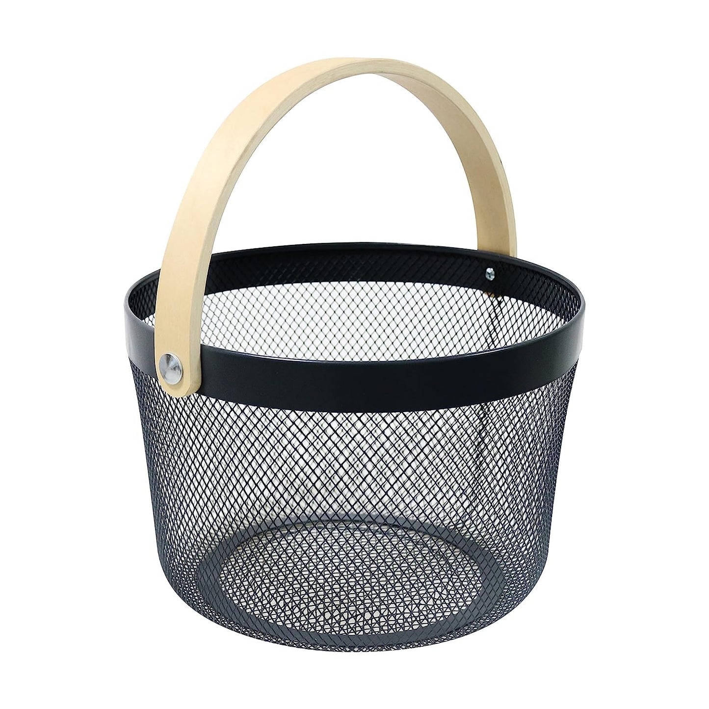 Round Mesh Steel Basket With Wooden Handle