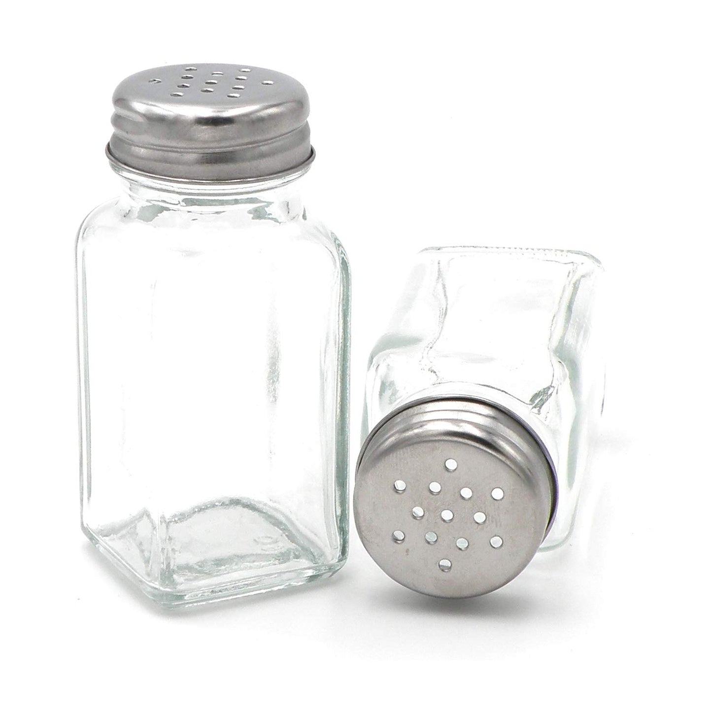 Salt pepper sprinkle glass dispenser with metal screw lock