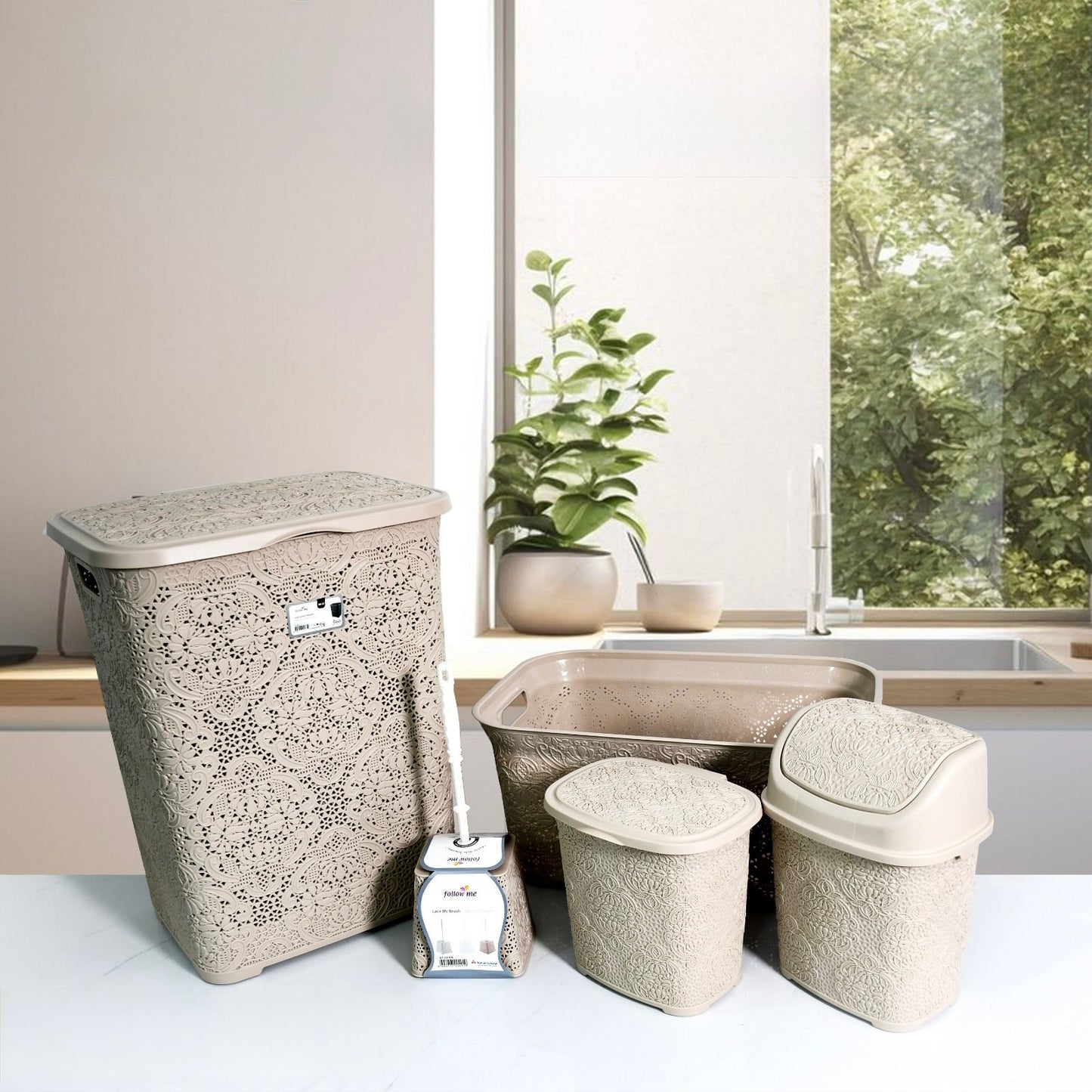 Follow me, 5 Pcs Plastic Bathroom Set