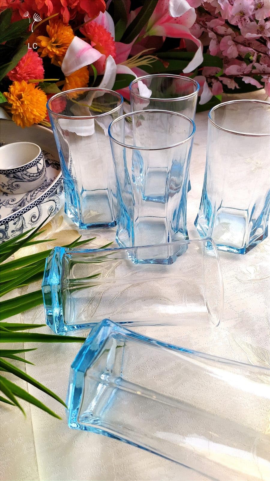 Delisoga, 6 pcs blue glass tumbler