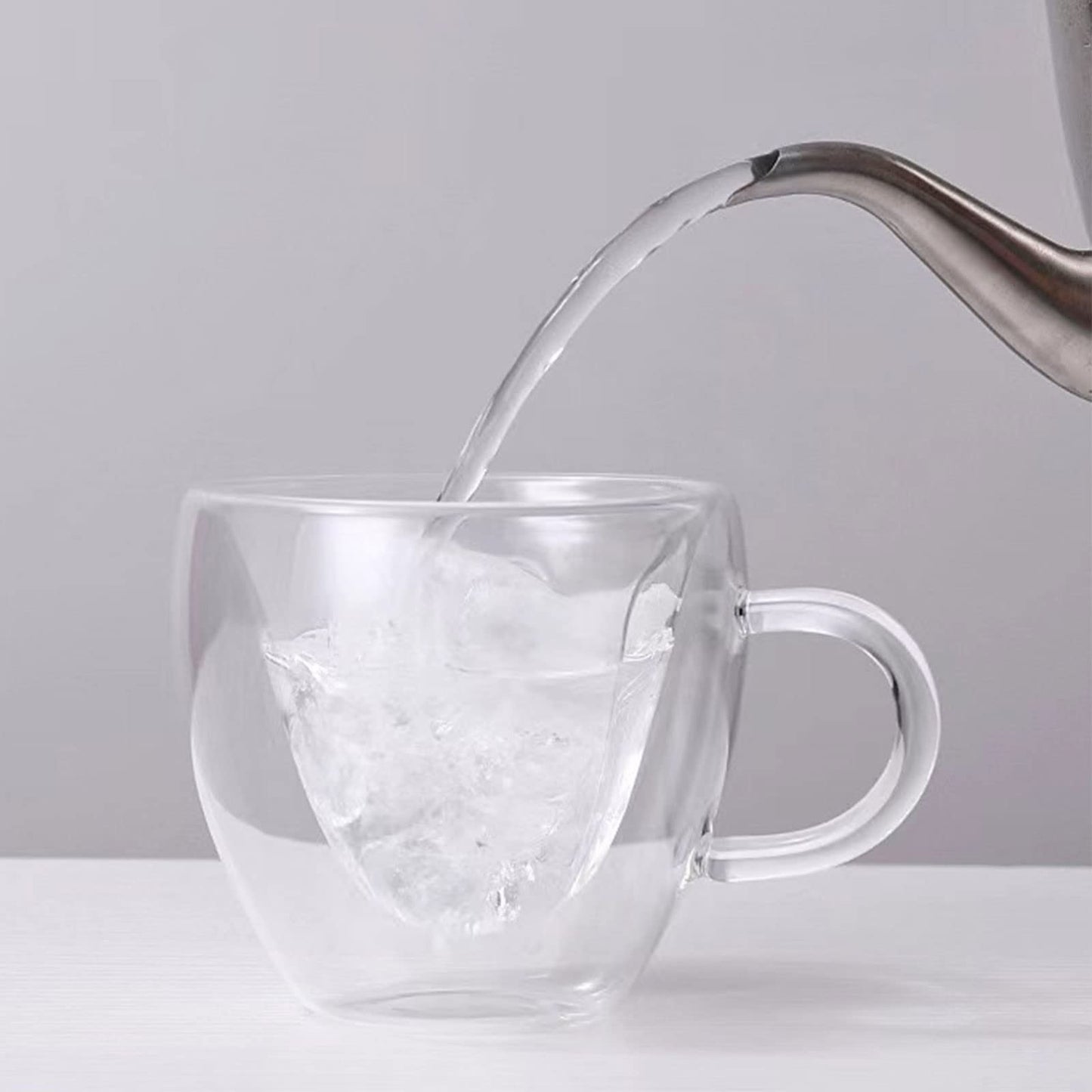 Double glass tea cup heart shaped
