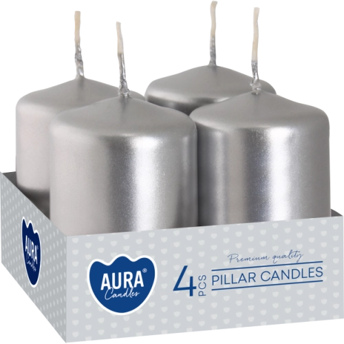 Aura, 4 Pcs Pillar Metallic Candles