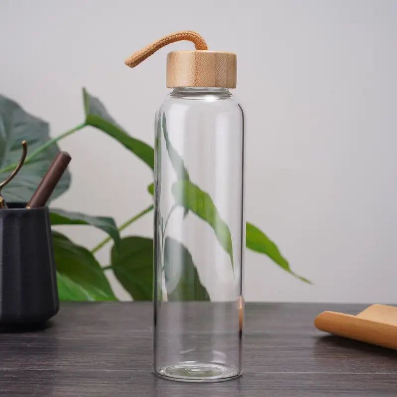 1000 mL glass water bottle with bamboo lid
