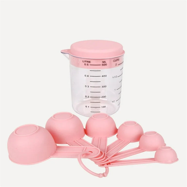 7 pcs plastic set measurings cup and spoons
