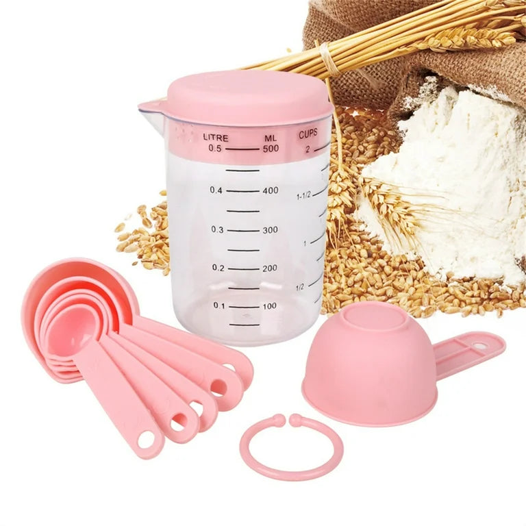 7 pcs plastic set measurings cup and spoons