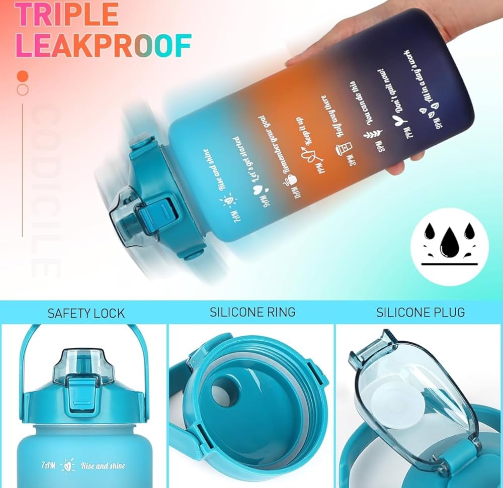 Set 3 pcs Motivational Water Bottle with straw & stickers