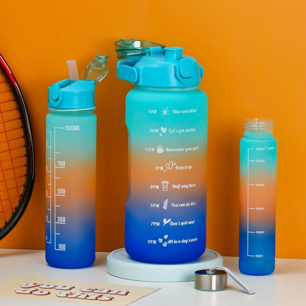 Set 3 pcs Motivational Water Bottle with straw & stickers