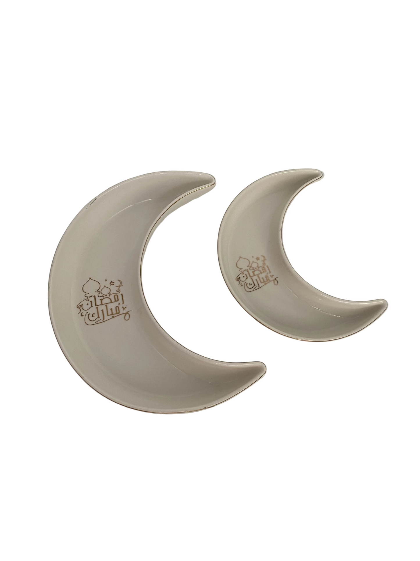 2 Pcs Moon Shaped Porcelain Serving Plates “Ramadan Mubarak” Set