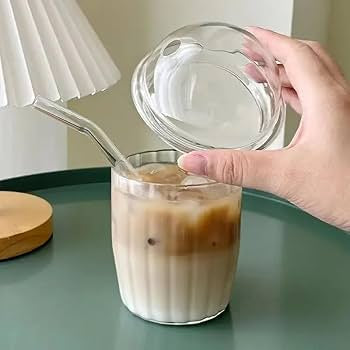 450 mL Transparent Iced coffee Glass with bubble lid & straw