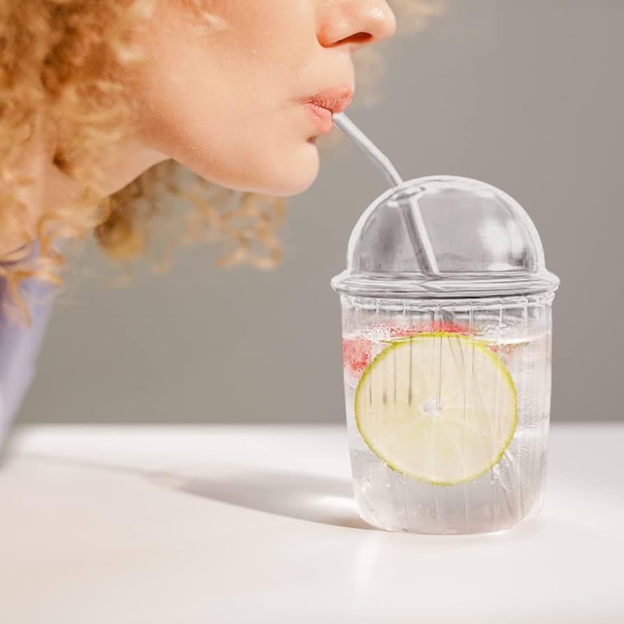 450 mL Transparent Iced coffee Glass with bubble lid & straw