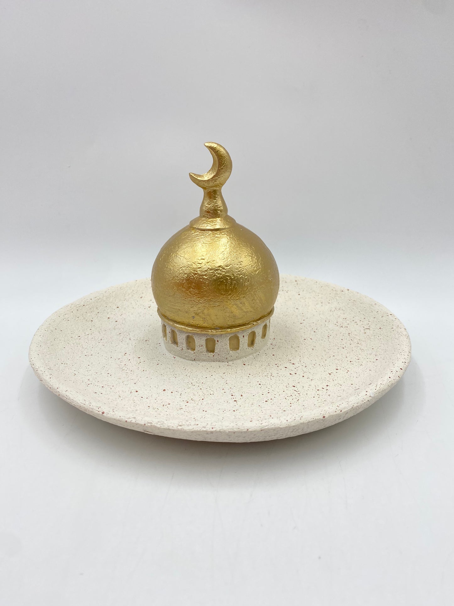 White & Gold Porcelain Decorative Mosque Serving Plate