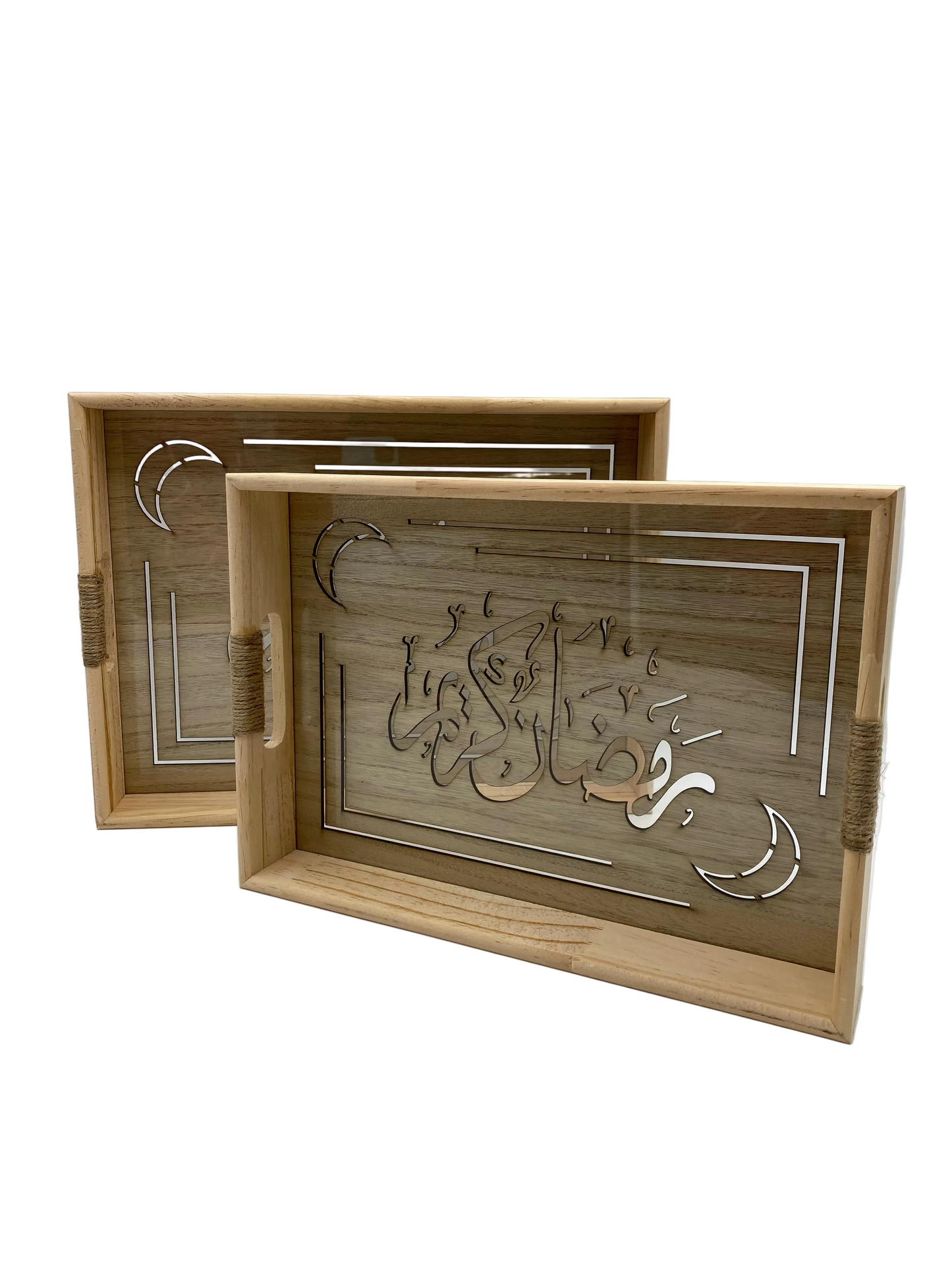 2 Pcs Wooden Decorative Tray Set