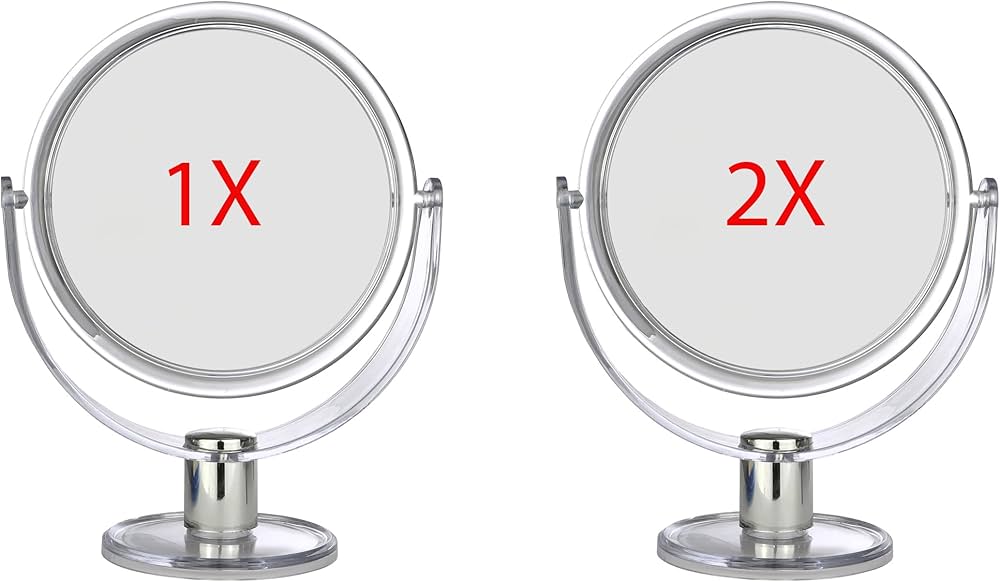 Plexi Round Tabletop Two-Sided Swivel Vanity Makeup Mirror with 2X Magnification