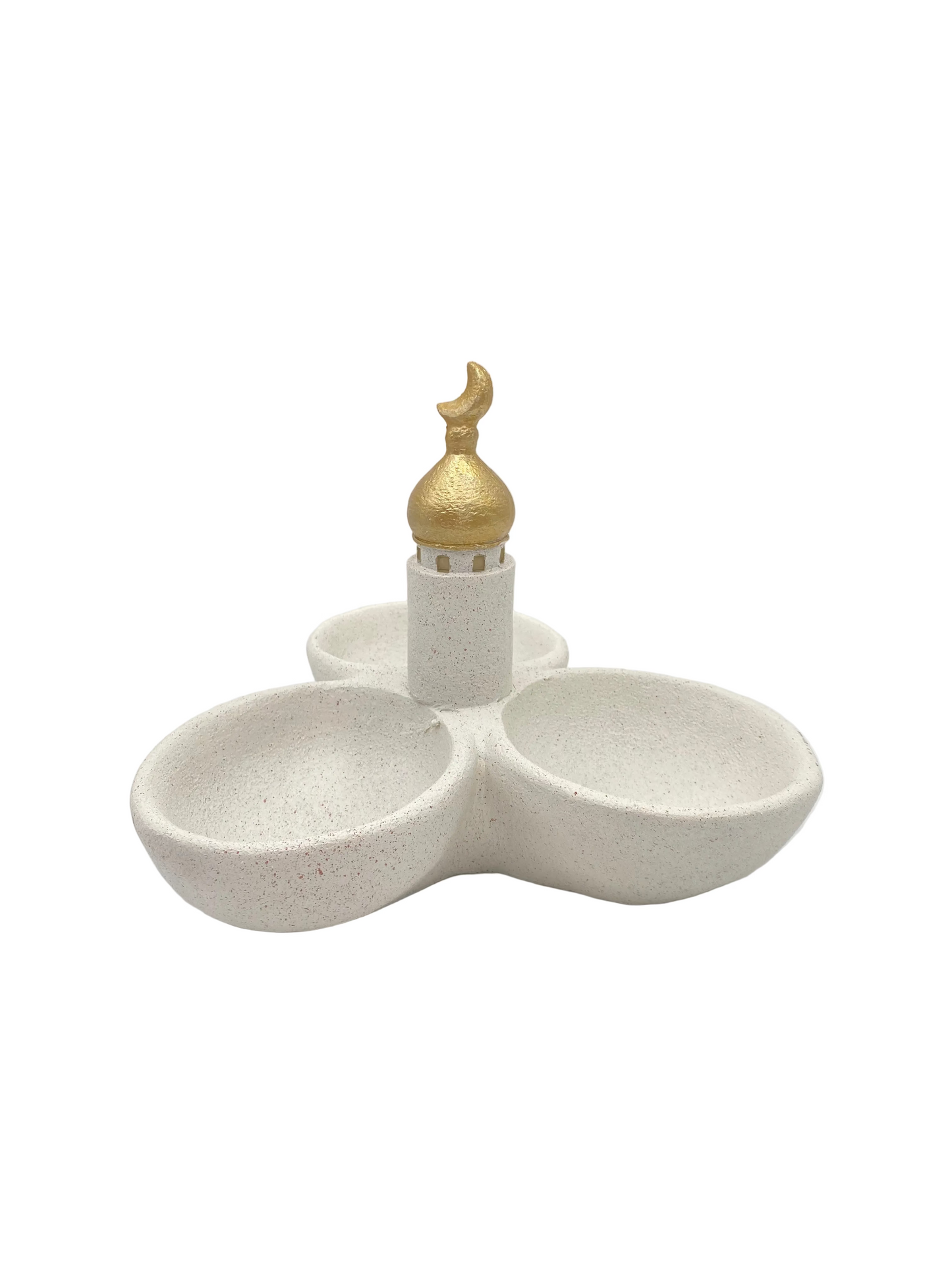 3 Divided Compartments White & Gold Porcelain Decorative Serving Bowl