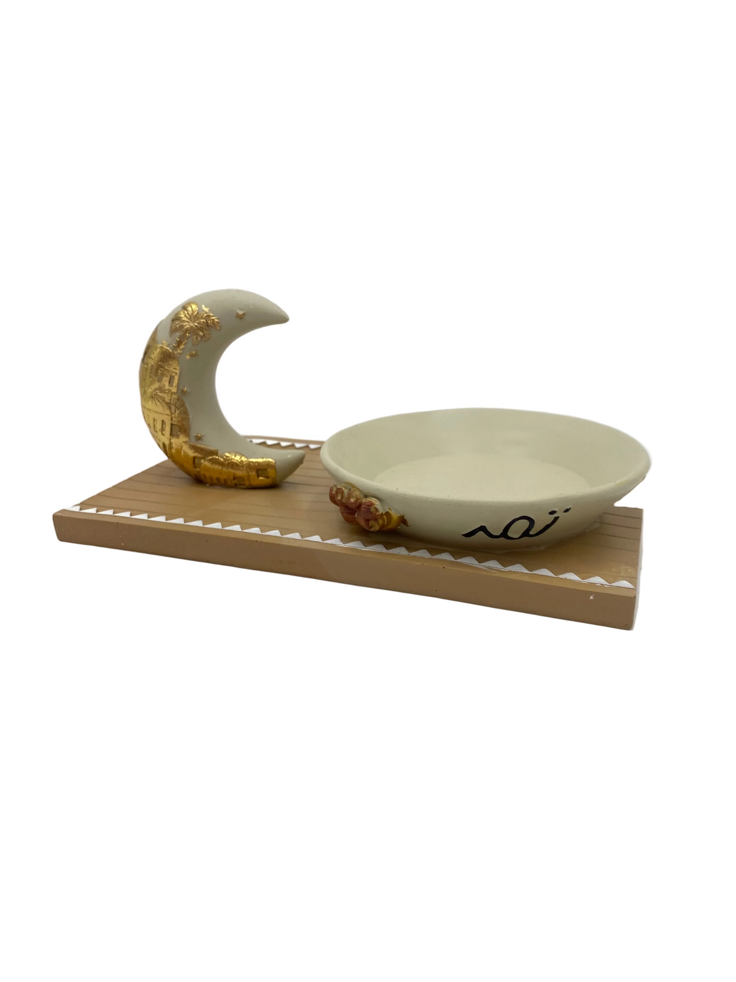 Beige & Gold Porcelain Decorative Serving Dates Plate With Crescent