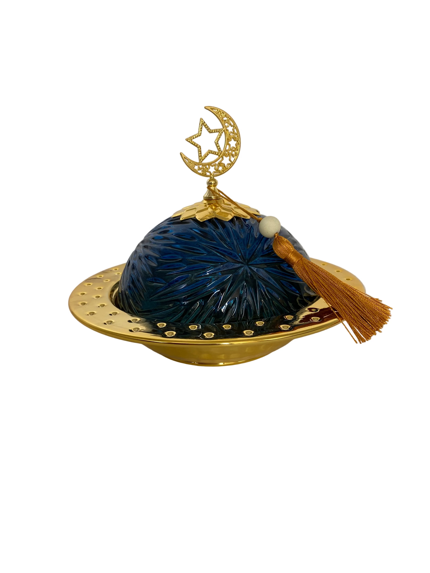 Large Metal Serving Platter With Glass Decorative Dome For Ramadan Decoration