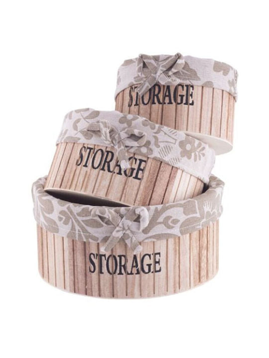 3 pcs Round Storage Wood Basket Set With Cootton Linen Lining