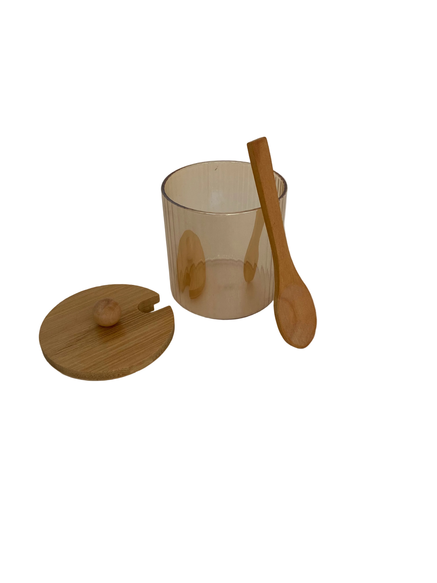 Glass Amber With Bamboo Sugar Pot