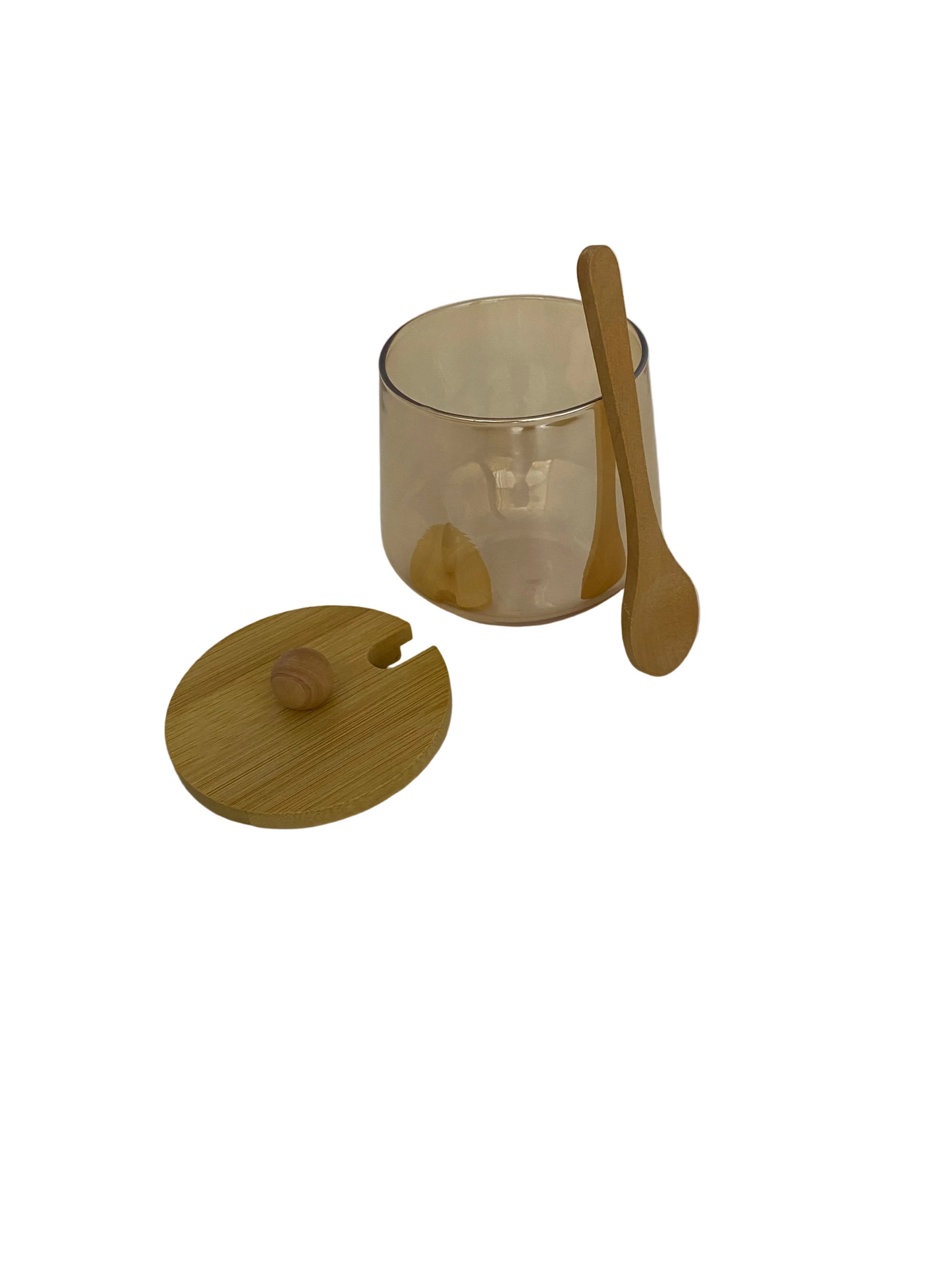 Glass Amber With Bamboo Sugar Pot