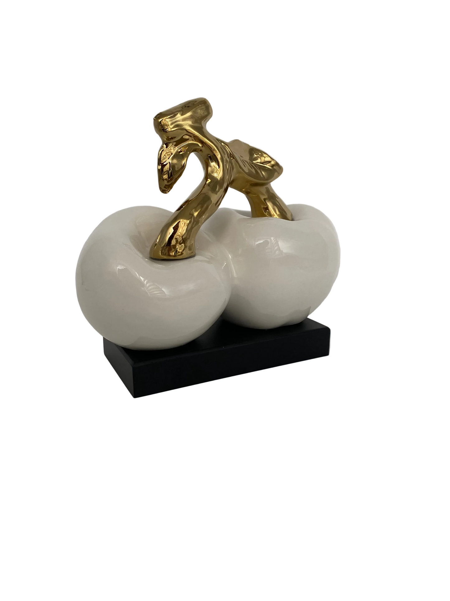 White & Gold Porcelain Cherry Ornament With Black Badec