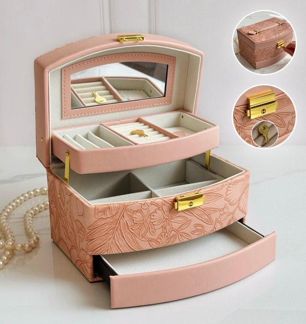 3 Layers Knitted Patterned Jewellery Box With Key