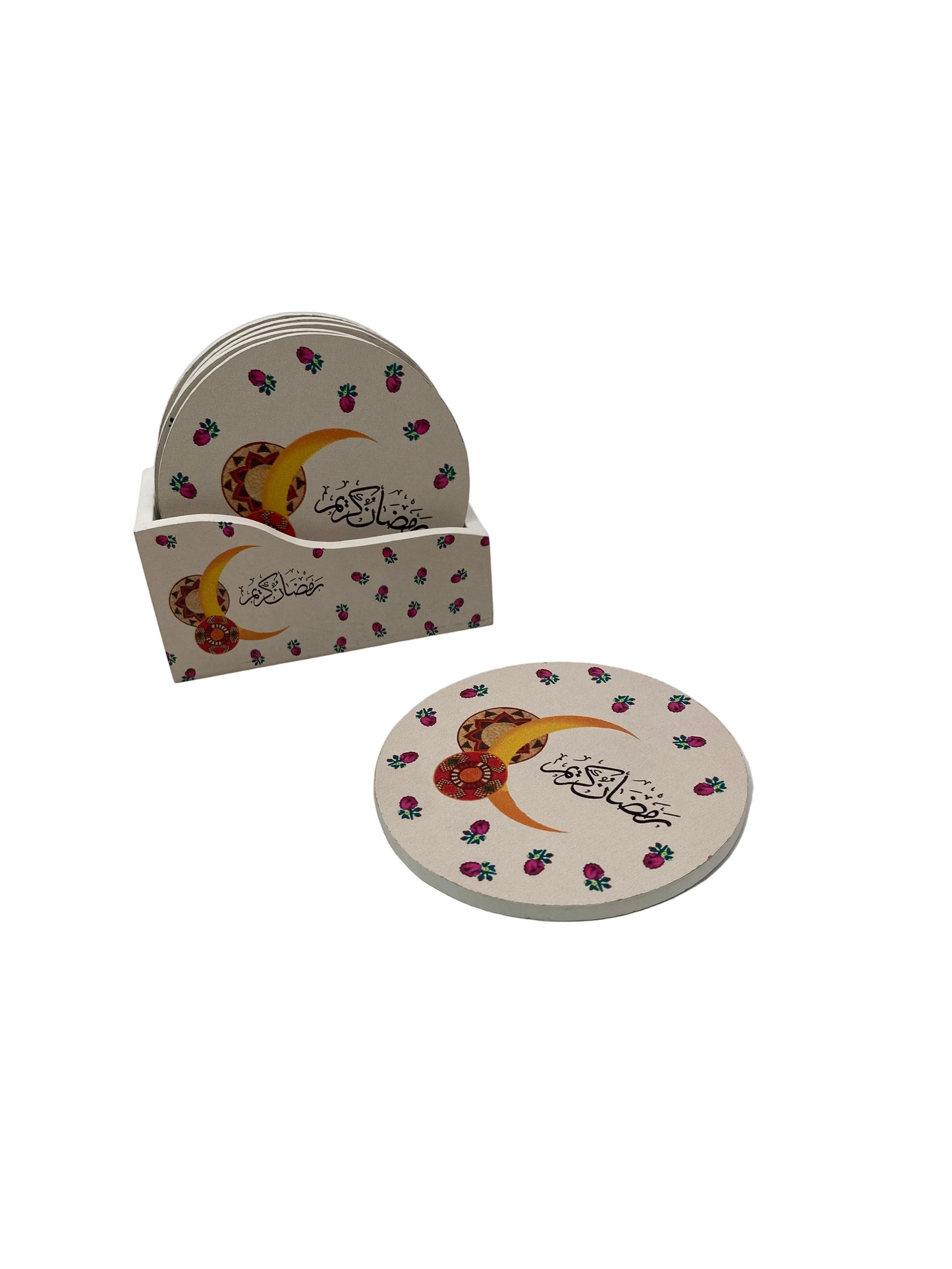 6 Pcs Ramadan Wooden Coasters With Stand Set
