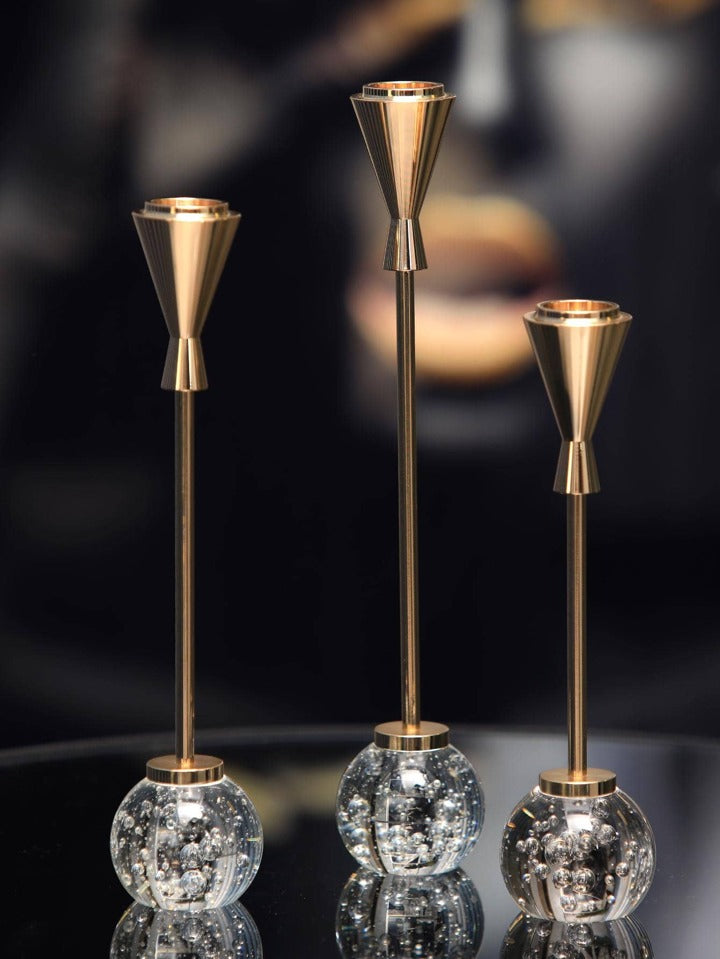 3 Levels Metal Candle Holder W/ Cristal Ball Base