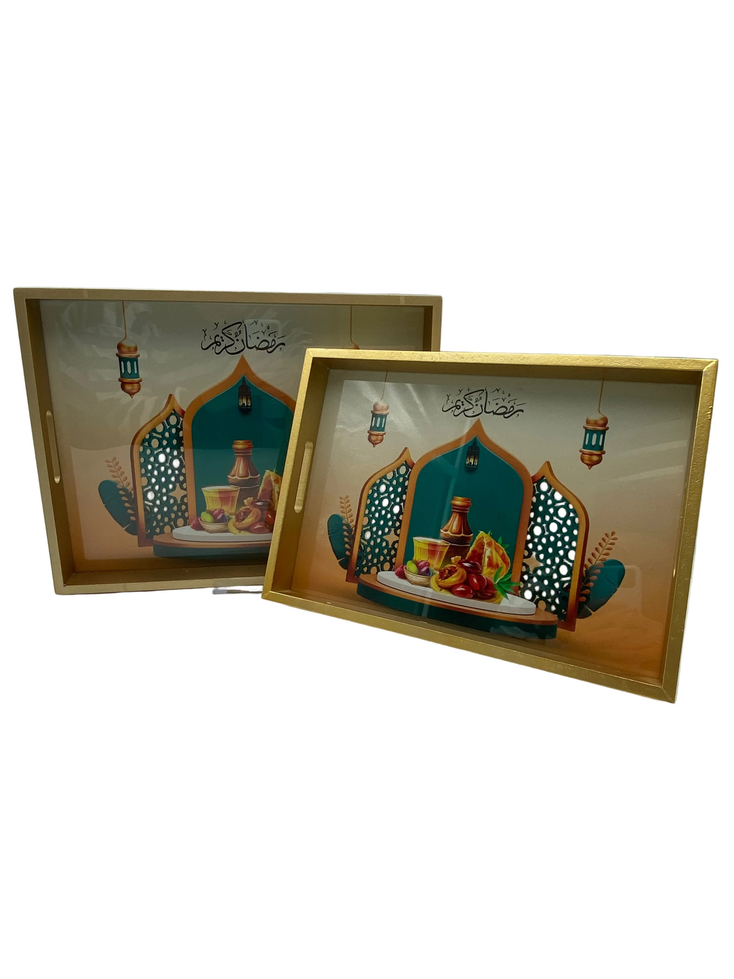 2 Pcs Wooden Ramadan Tray Set