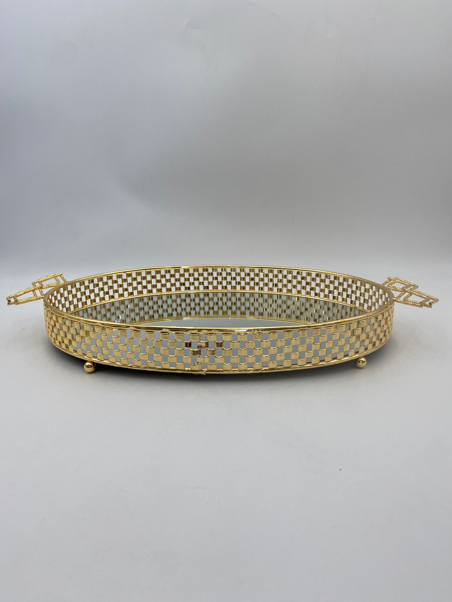 Oval Golden Metal Miror Tray