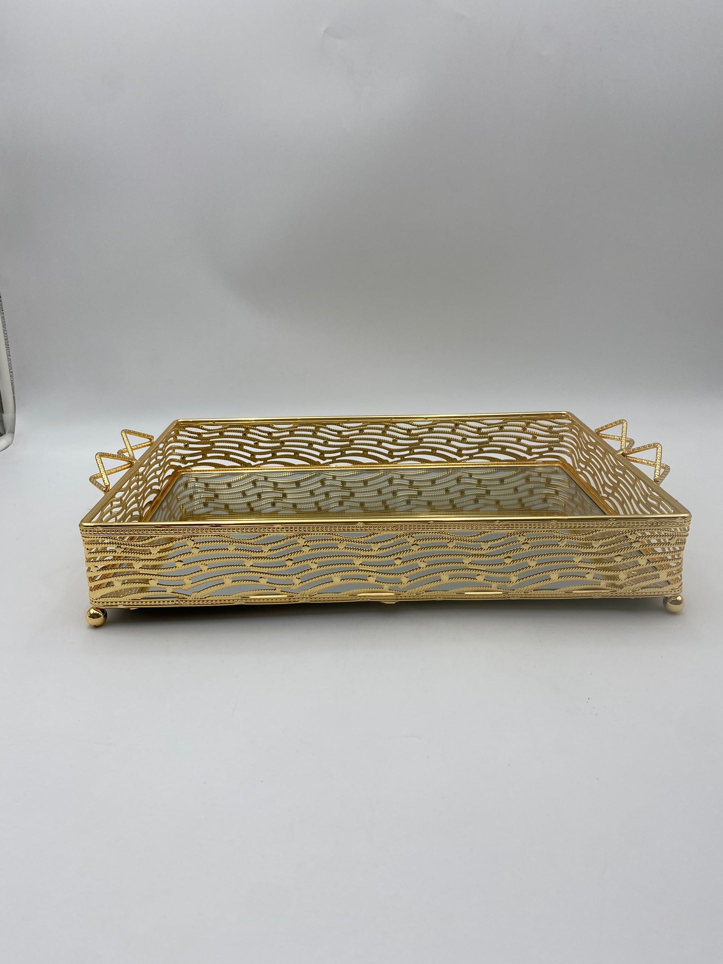 Rectangular Golden Metal Mirror Tray