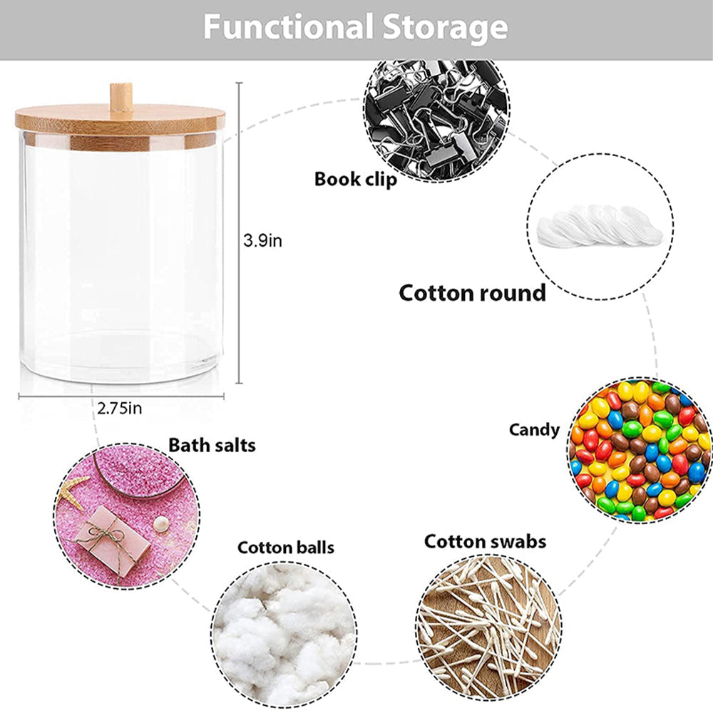 Round Cotton Swab Holder With Bamboo Lid