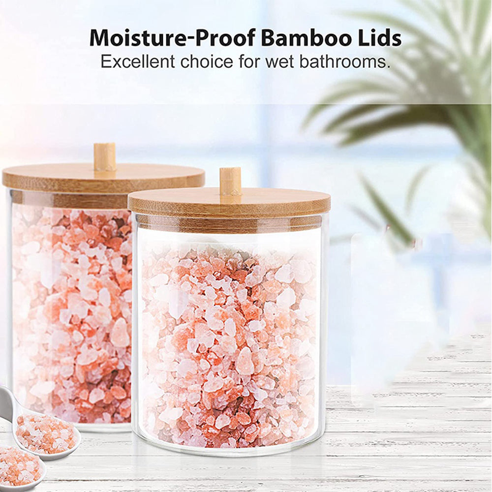 Round Cotton Swab Holder With Bamboo Lid