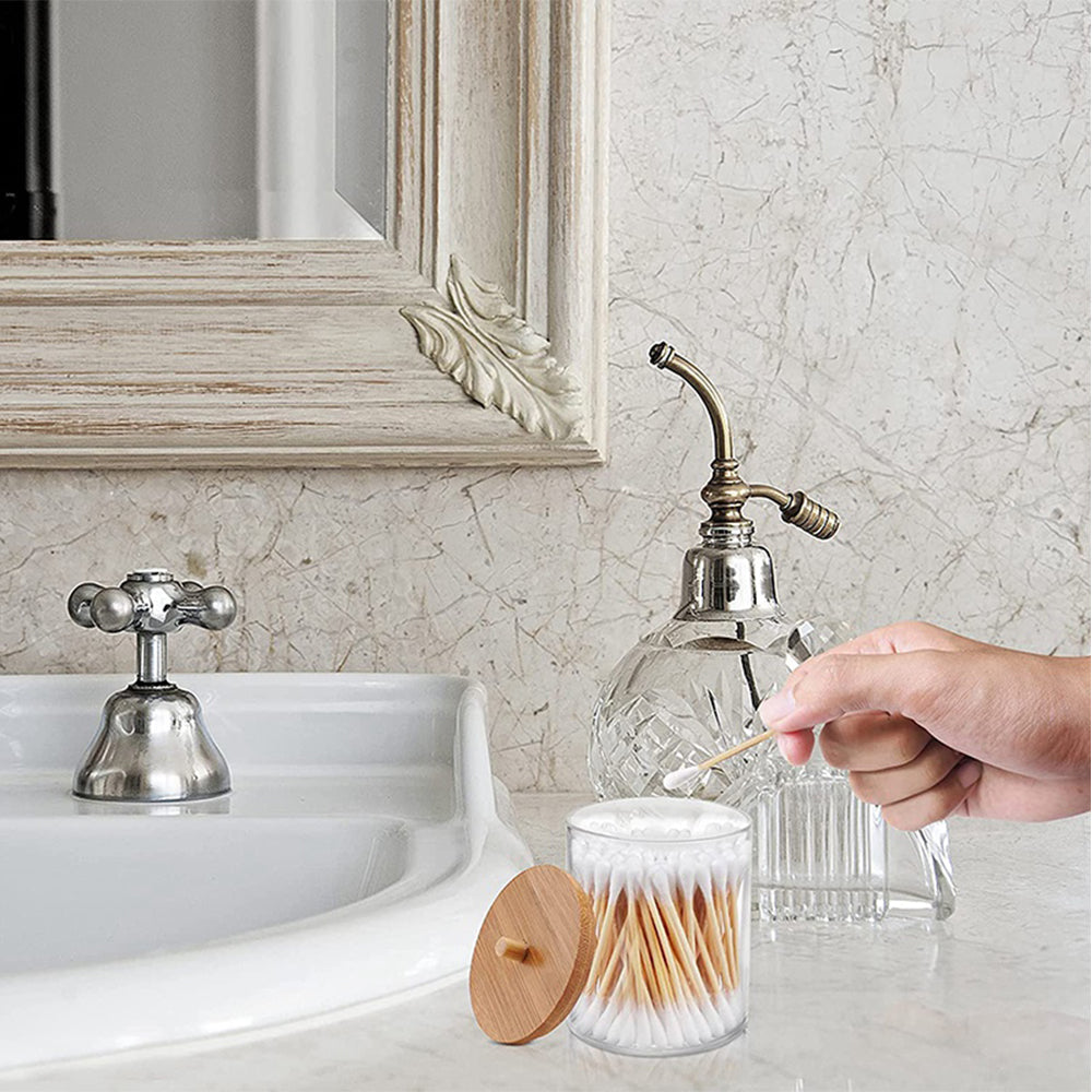 Round Cotton Swab Holder With Bamboo Lid