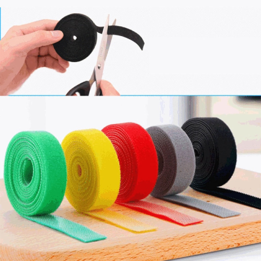 Self Adhesive Reusable Cable Tie Wire Straps Tape 1cm X 1 Meter 6 Pcs