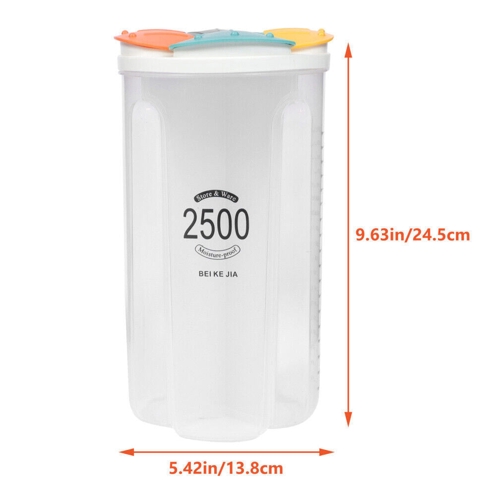 Clear Airtight Cereal Storage Food Container With Lids For Sesame Flour Dry Food 2500ml