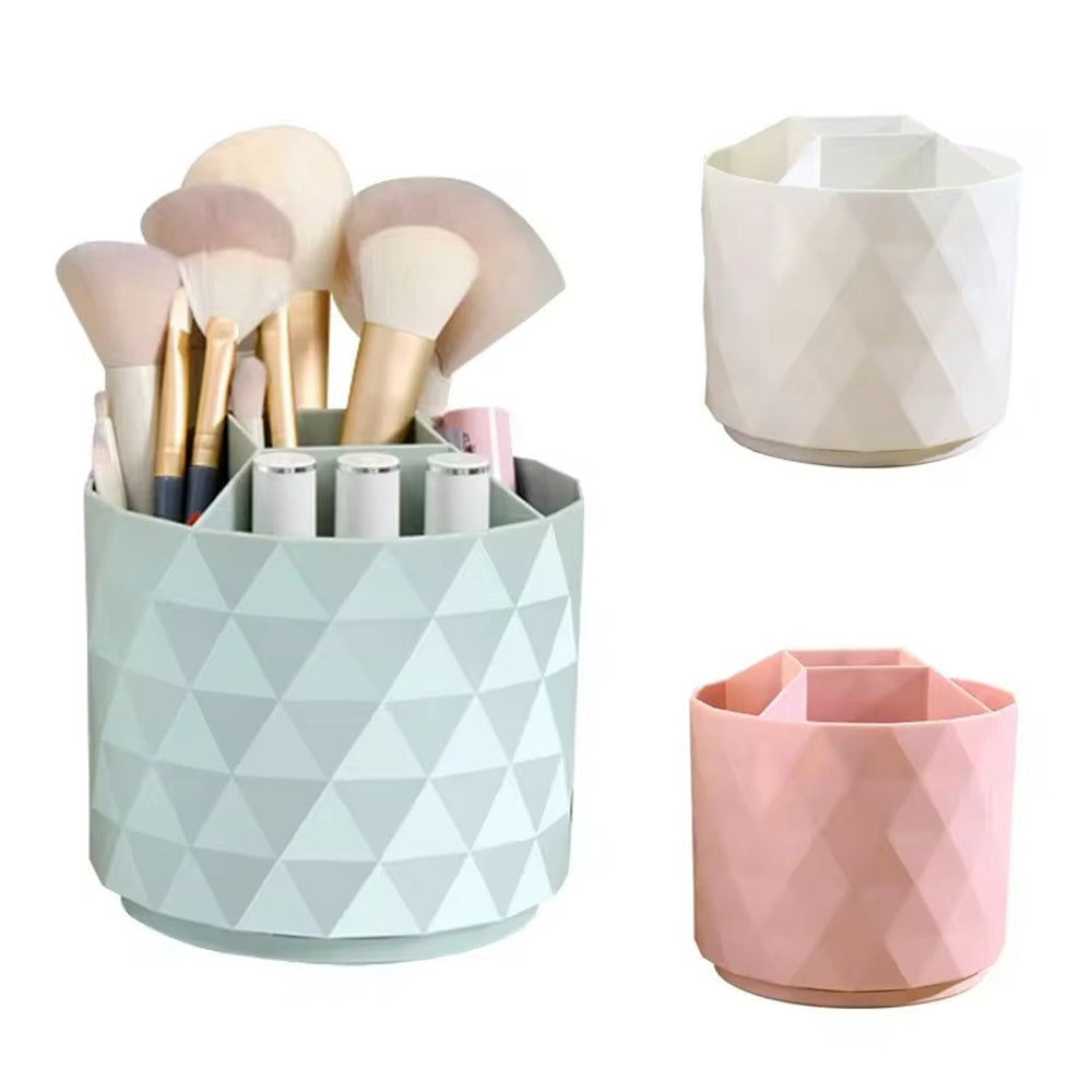 360 Degree Rotating Round Makeup Brush Storage Box With Dustproof Cover
