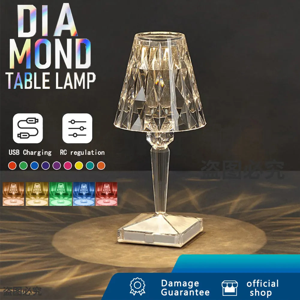 LED Diamond Crystal Projection Night Lights USB Charging Touch Control Lighting Desk Lamp / 347560