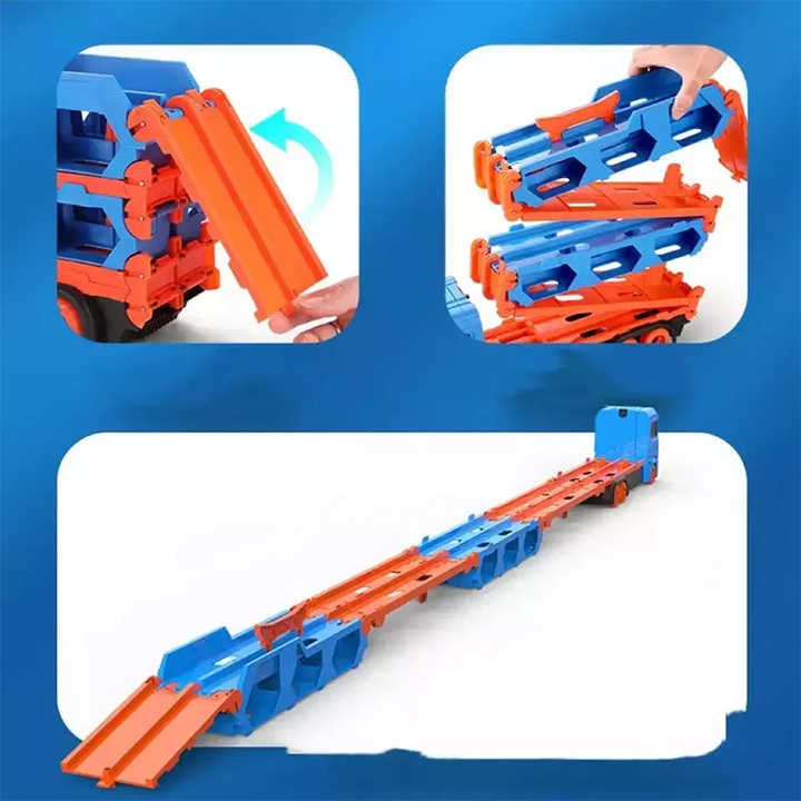 Foldable Ejection Rail Friction Power Alloy Cars Transport Carrier Toy Truck and Trailer for Kids