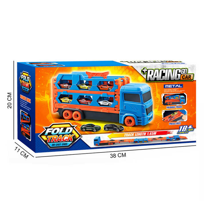 Foldable Ejection Rail Friction Power Alloy Cars Transport Carrier Toy Truck and Trailer for Kids