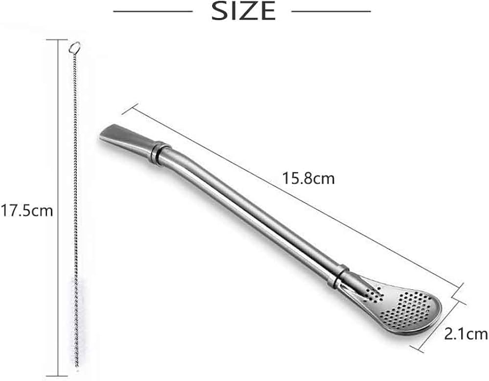 3 Pcs Stainless Steel Drinking Spoon Straws Filter for Tea with 3 Pcs Straw Brush