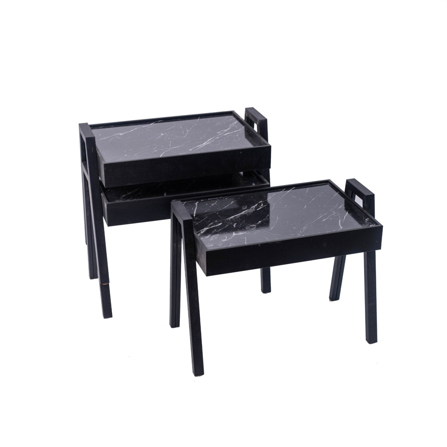 Set 3 Pcs Rectangular Wood Black Stackable Tables